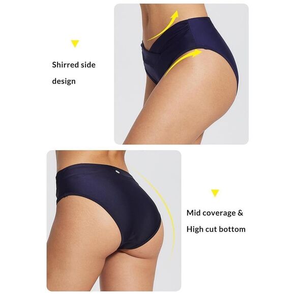 BALEAF Women's Large navy Modest Bikini Bottom High Waisted Swim Bottoms Full Co - Picture 4 of 13